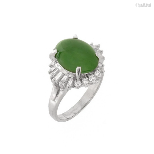 Jade, Diamond and Platinum Ring