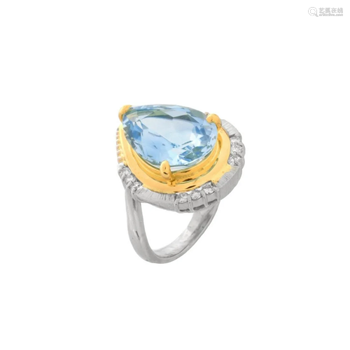 Topaz, Diamond, Platinum and 18K Ring