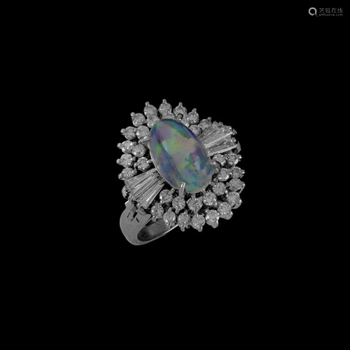 Opal, Diamond and Platinum Ring