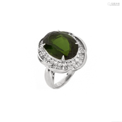 Tourmaline, Diamond and Platinum Ring