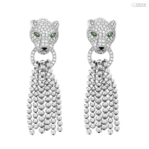 Diamond and 18K Panther Earrings