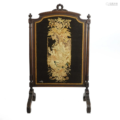 Antique Victorian Needlepoint Fire Screen