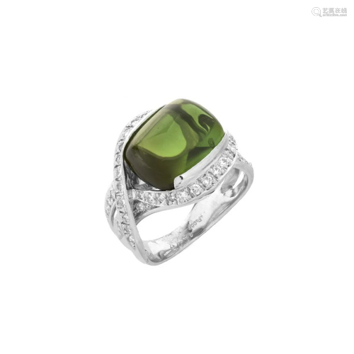 Tourmaline, Diamond and Platinum Ring