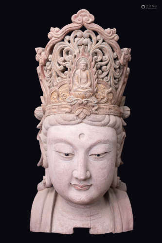 Chinese Wooden Head Of Buddha