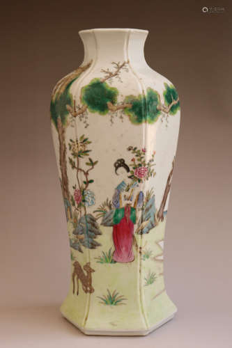 Chinese Qing Dynasty Qianlong Period Famille Rose  Hexagonal Porcelain Bottle