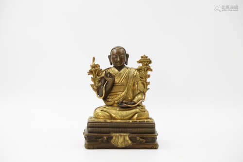 Chinese Bronze Gold Gild Zong Kaba Statue