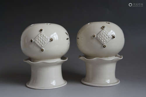 Chinese Pair Of Ding Kiln Porcelain Incense Burner