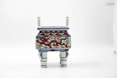 Chinese Ming Dynasty Rong Verte Rose Square Porcelain Stove