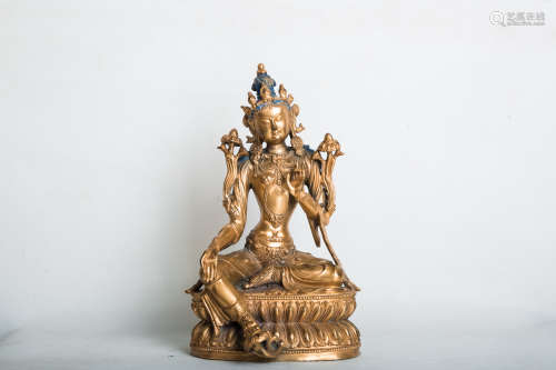 Chinese Bronze Gold Gilded Tara Statue