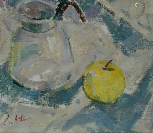 罗尔纯 茶壶与苹果  油画 布面油画