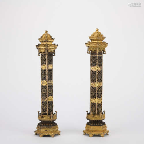 Qing dynasty gilt bronze pagoda 1*pair