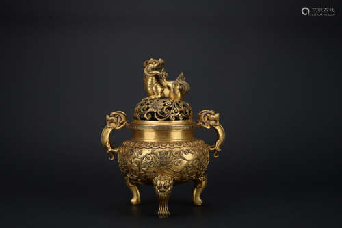 Qing dynasty gilt bronze incense burner