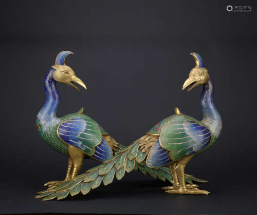 Qing dynasty cloisonne peacock 1*pair