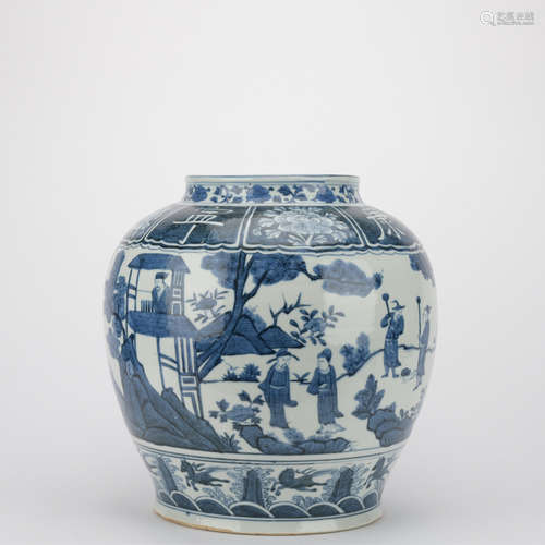 Ming dynasty blue and white jar with figure pattern