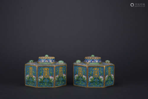 Qing dynasty cloisonne cover box with pesch pattern