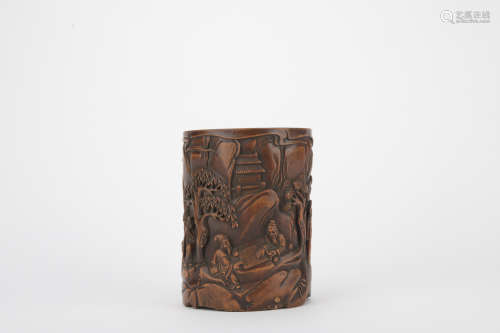Qing dynasty wood figure pen container