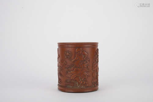 Qing dynasty wood figure pen container