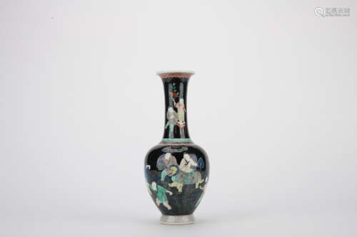 Qing dynasty black glaze figure bottle