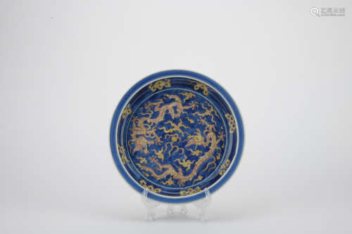 Ming dynasty blue glaze plate with ****** pattern