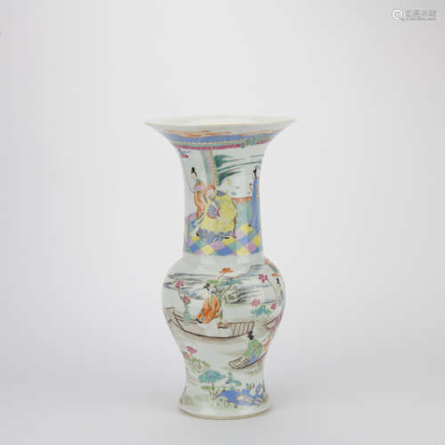 Qing dynasty famille rose flower goblet with figure pattern