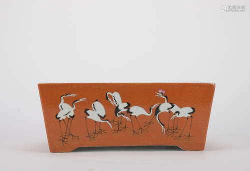 Qing dynasty red glaze box with birds pattern