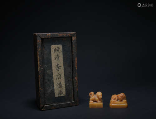 Qing dynasty Shoushan Stone beast seal 1*set