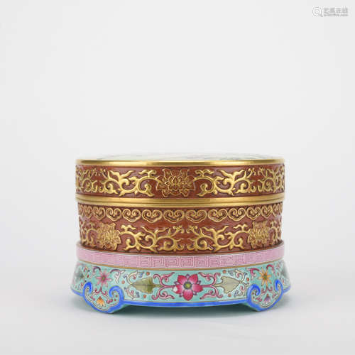 Qing dynasty famille rose jewelry box with flowers pattern