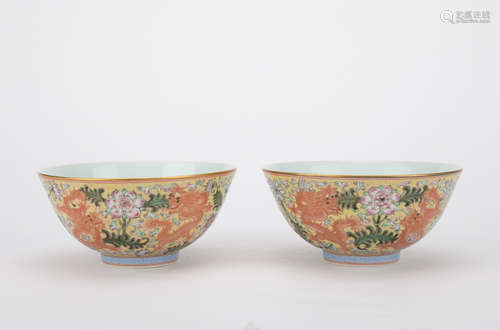 Qing dynasty multicolored bowl with ****** pattern 1*pair