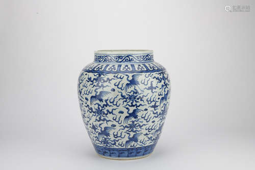 Ming dynasty blue and white jar with flowers and birds pattern