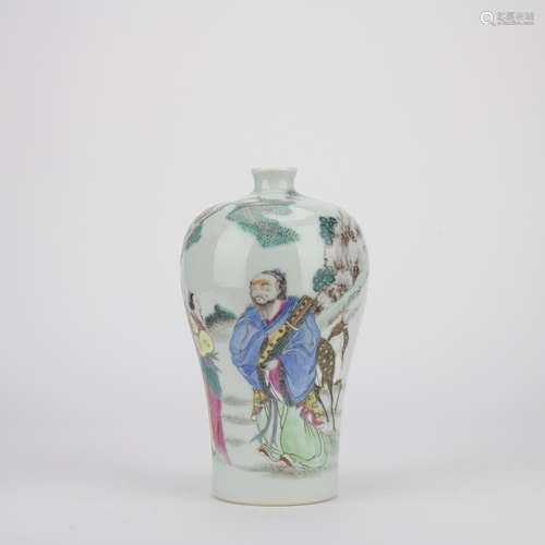 Qing dynasty famille rose prunus vase with figure pattern