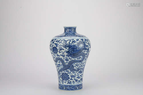 Qing dynasty blue and white prunus vase with ****** pattern