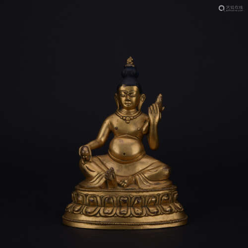 Qing dynasty gilt bronze statue of the god of wealth