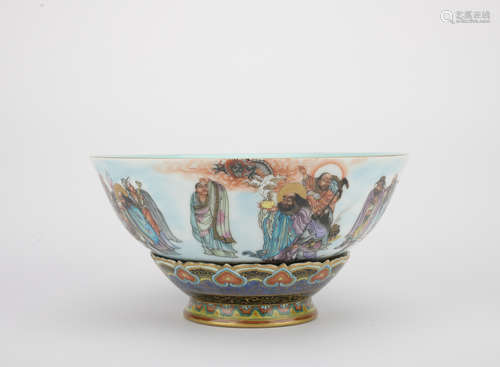 Qing dynasty multicolored bowl with Eight Immortals pattern