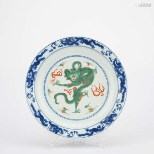 Qing dynasty blue and white plate with ****** pattern