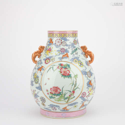 Qing dynasty famille rose pulm vase with flowers pattern