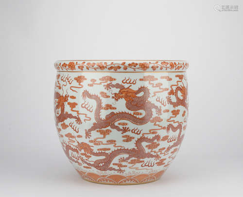 Qing dynasty underglaze red jar with ****** pattern