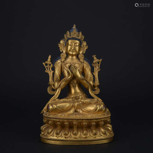 Ming dynasty gilt bronze statue of Manjushri