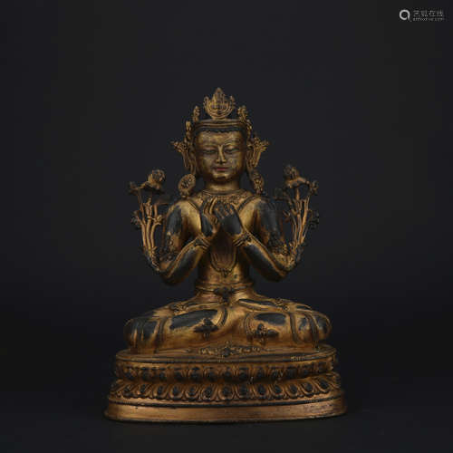 Qing dynasty gilt bronze statue of Avalokiteshvara