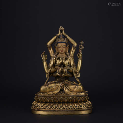 Ming dynasty gilt bronze statue of Multi-armed Guanyin