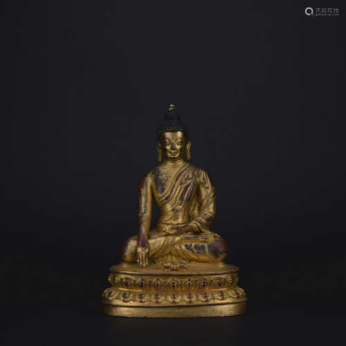 Qing dynasty gilt bronze statue of shakyamuni