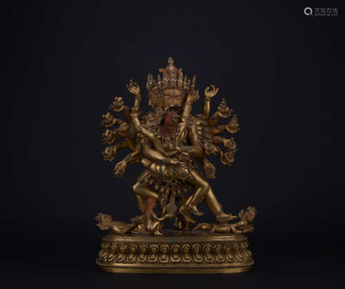 Qing dynasty gilt bronze statue of Hevajra