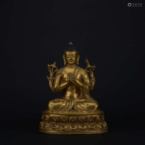 Qing dynasty gilt bronze statue of shakyamuni