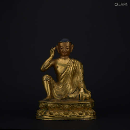 Qing dynasty gilt bronze statue of guru