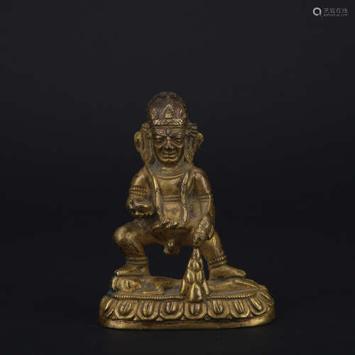 Qing dynasty gilt bronze statue of the god of wealth