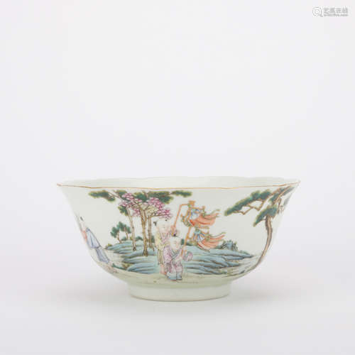 Qing dynasty famille rose Sunflower bowl with figure pattern