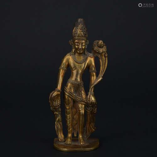 Qing dynasty gilt bronze statue of Padmapani Avalokiteshvara