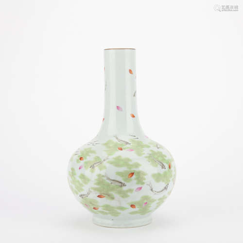 Qing dynasty famille rose celestial bottle with waterweeds and fish pattern