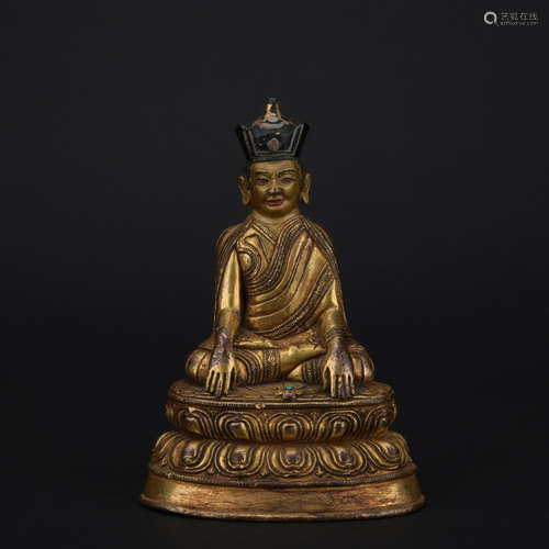 Qing dynasty gilt bronze statue of guru