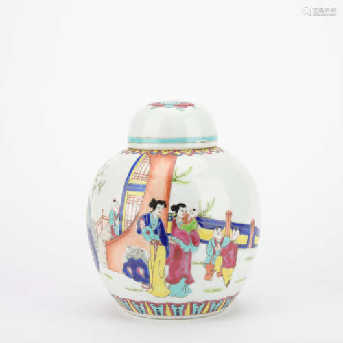 Qing dynasty famille rose jar with figure pattern