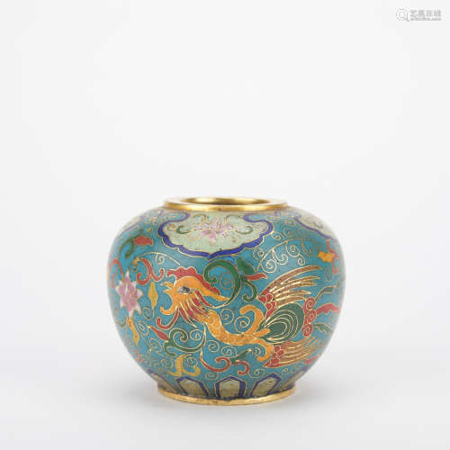Qing dynasty cloisonne water pan with phoenix pattern